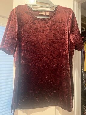 Chico's Crushed Velvet Short Sleeve Top - Burgundy size 1 (Small)